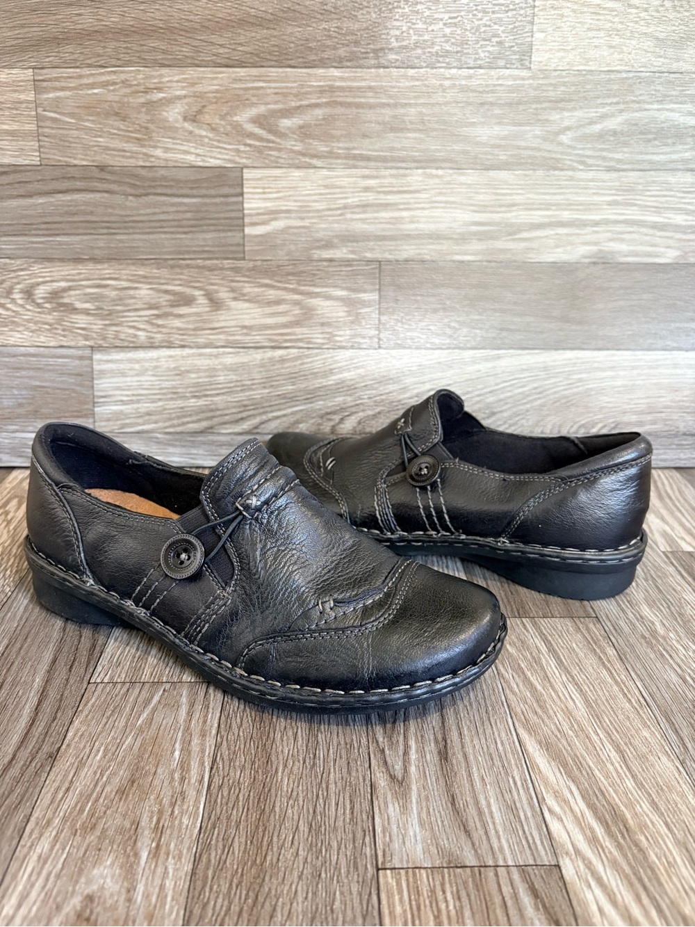 Earth Origins Classic Black Leather Slip-On Loafers Shooties Women’s Sz 9